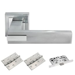 Фурнитура для дверей. MH43SC-CP-MS4BB (Комплект матовый хром – хром: дверная ручка ЦАМ, защелка, 2 петли)
