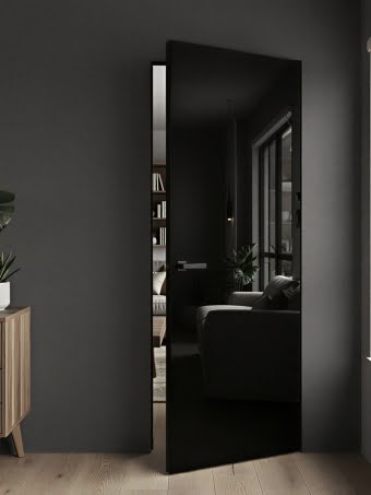 Скрытая дверь Invisible лакобель черный/грунт, черная кромка с 4 сторон — 5002
