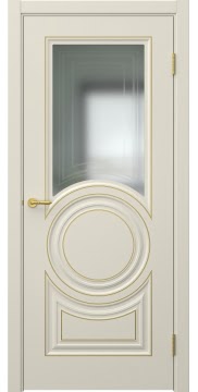 Межкомнатная дверь бежевого цвета, Скандинавия 5 (эмаль RAL 9001 патина золото, со стеклом)